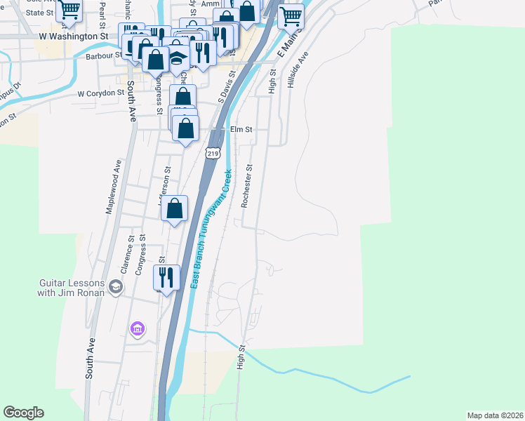map of restaurants, bars, coffee shops, grocery stores, and more near 107-219 High Street in Bradford