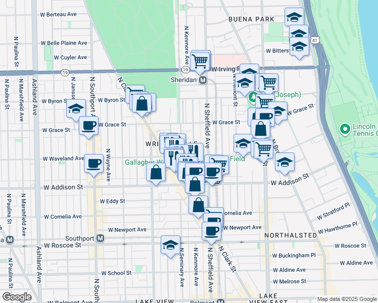 map of restaurants, bars, coffee shops, grocery stores, and more near 3701 North Kenmore Avenue in Chicago