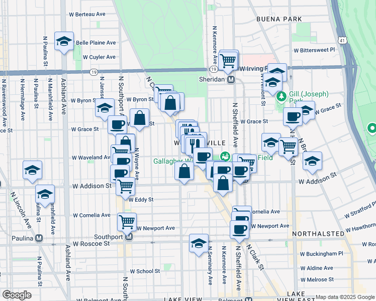 map of restaurants, bars, coffee shops, grocery stores, and more near in Chicago