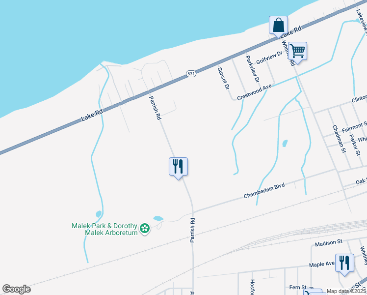 map of restaurants, bars, coffee shops, grocery stores, and more near 48 Parrish Road in Conneaut