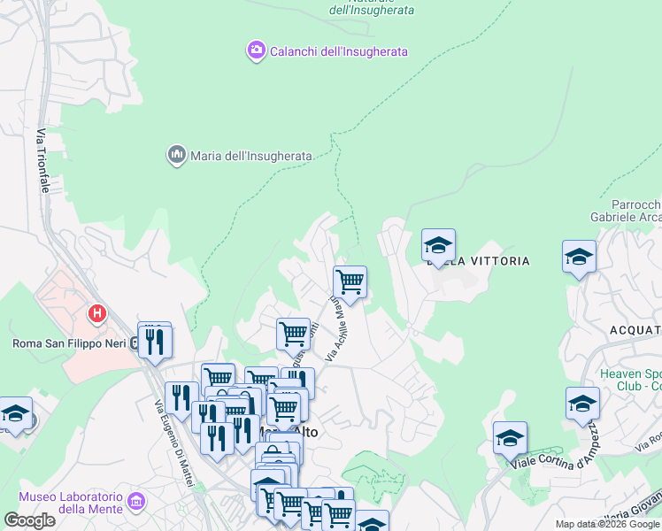 map of restaurants, bars, coffee shops, grocery stores, and more near 8 Via Domenico Berti in Roma