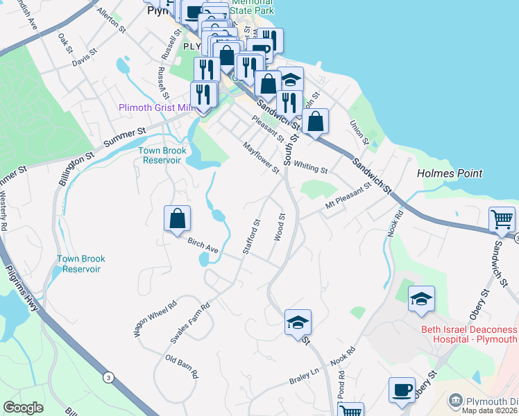 map of restaurants, bars, coffee shops, grocery stores, and more near 21 Stafford Street in Plymouth
