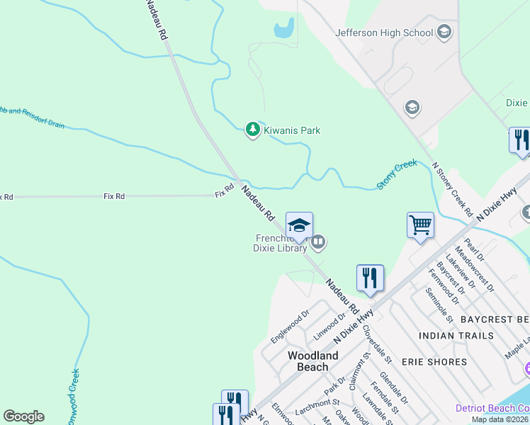 map of restaurants, bars, coffee shops, grocery stores, and more near 2830 Nadeau Road in Monroe
