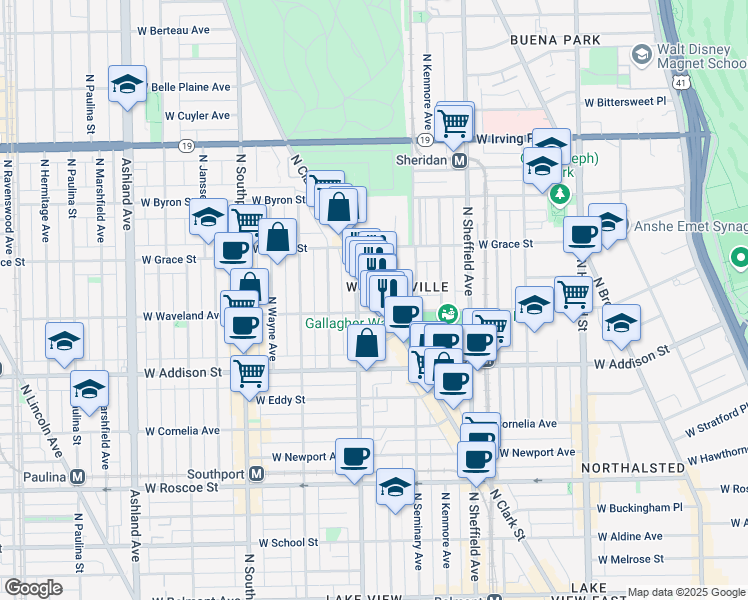 map of restaurants, bars, coffee shops, grocery stores, and more near 3712 North Clark Street in Chicago