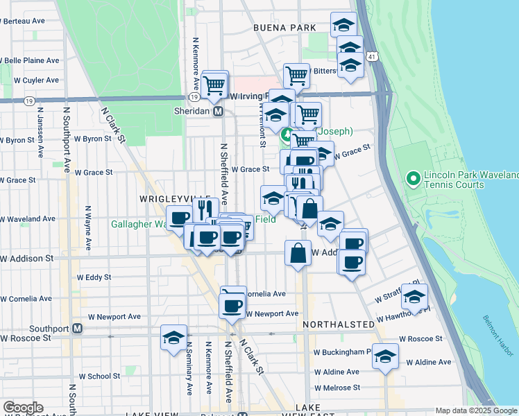 map of restaurants, bars, coffee shops, grocery stores, and more near 3706 North Fremont Street in Chicago