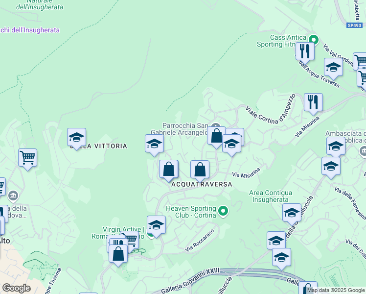 map of restaurants, bars, coffee shops, grocery stores, and more near 40 Via Calalzo in Roma