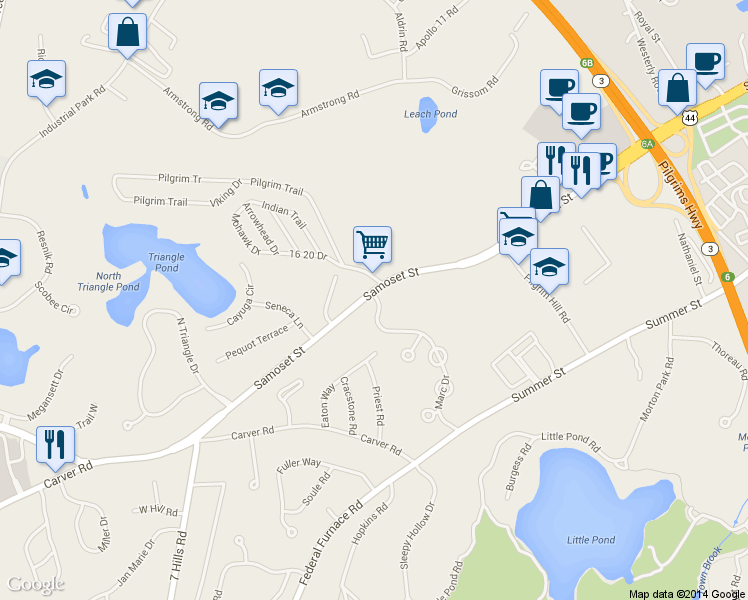 map of restaurants, bars, coffee shops, grocery stores, and more near 192 Samoset Street in Plymouth