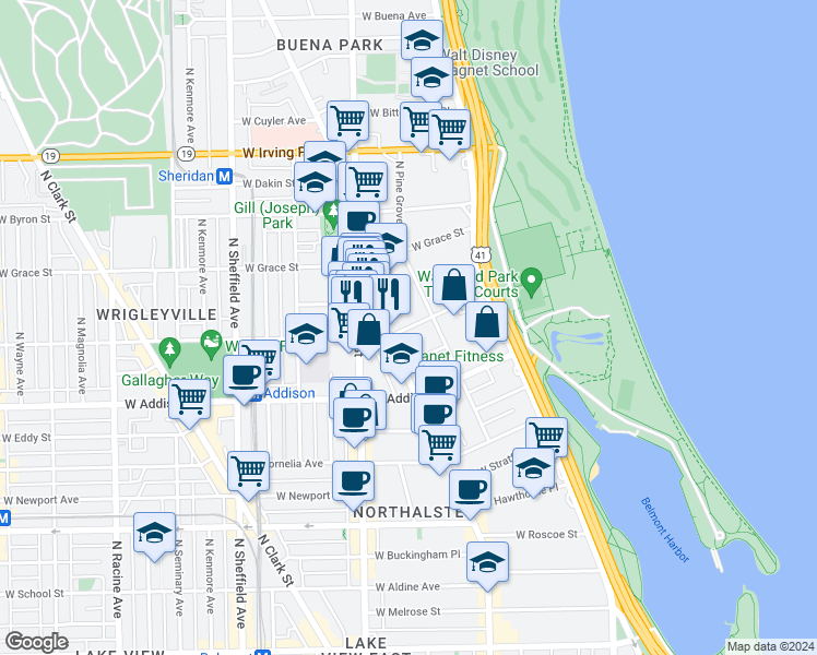map of restaurants, bars, coffee shops, grocery stores, and more near in Chicago