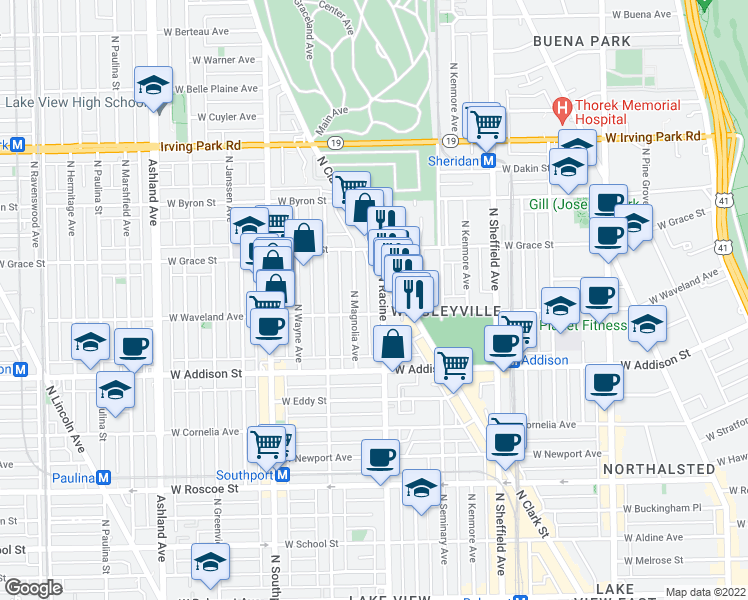 map of restaurants, bars, coffee shops, grocery stores, and more near in Chicago