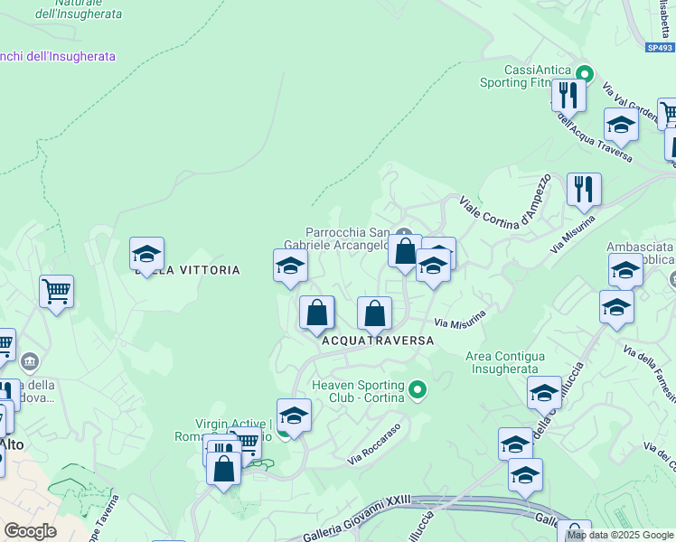 map of restaurants, bars, coffee shops, grocery stores, and more near 32-40 Via Calalzo in Rome