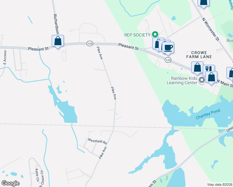 map of restaurants, bars, coffee shops, grocery stores, and more near 176 Pike Avenue in Attleboro
