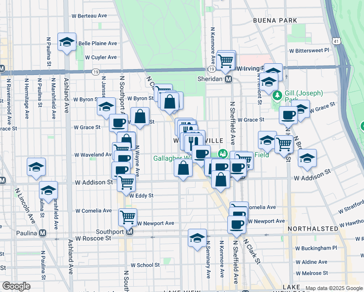 map of restaurants, bars, coffee shops, grocery stores, and more near 3713 North Racine Avenue in Chicago