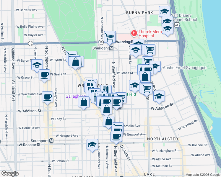 map of restaurants, bars, coffee shops, grocery stores, and more near 3701 North Kenmore Avenue in Chicago