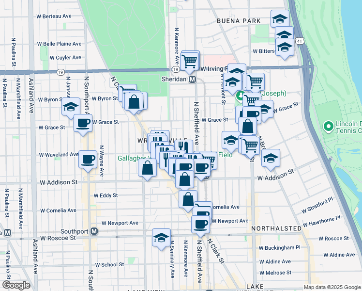 map of restaurants, bars, coffee shops, grocery stores, and more near 3701 North Kenmore Avenue in Chicago