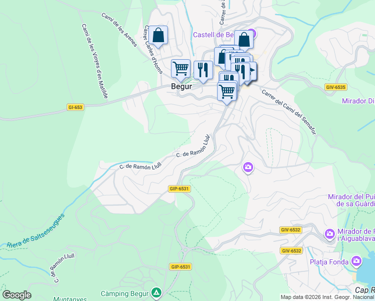 map of restaurants, bars, coffee shops, grocery stores, and more near 21 Calle de Ramón Llull in Begur