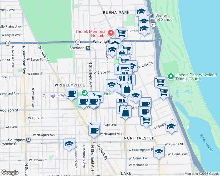 map of restaurants, bars, coffee shops, grocery stores, and more near 3709 North Fremont Street in Chicago