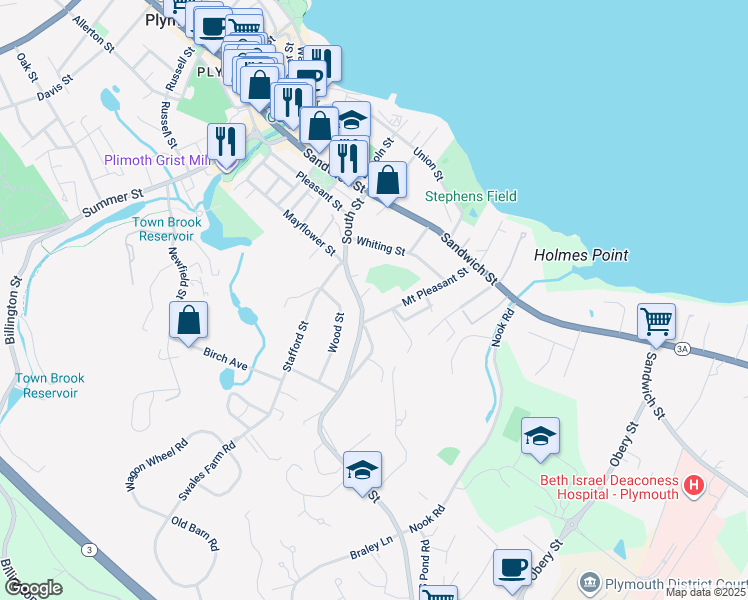 map of restaurants, bars, coffee shops, grocery stores, and more near 42 Mount Pleasant Street in Plymouth