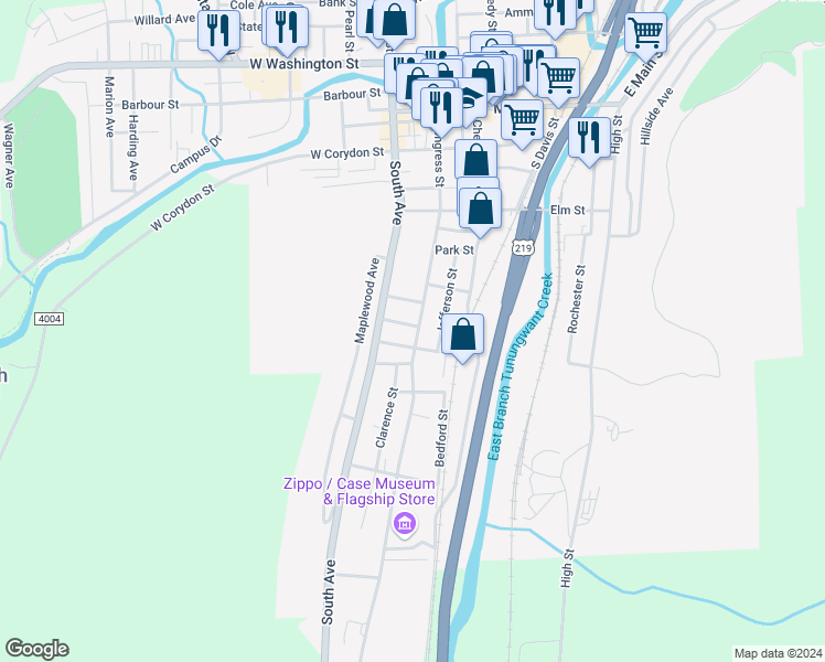 map of restaurants, bars, coffee shops, grocery stores, and more near 20 Thompson Avenue in Bradford