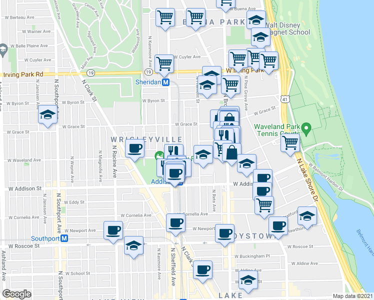 map of restaurants, bars, coffee shops, grocery stores, and more near in Chicago