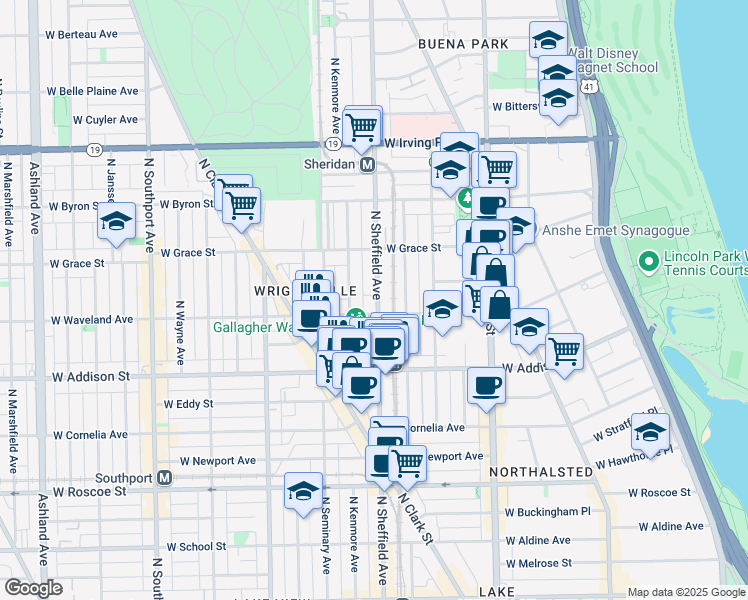 map of restaurants, bars, coffee shops, grocery stores, and more near 3714 North Sheffield Avenue in Chicago