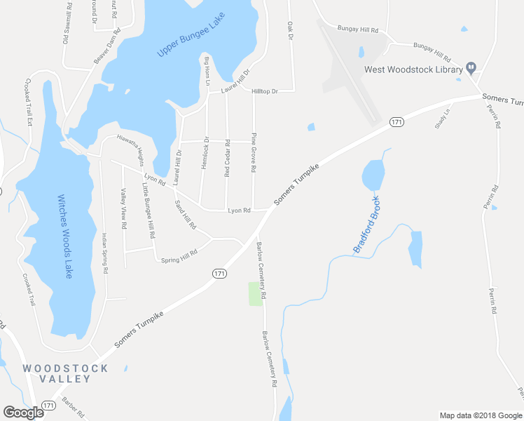 map of restaurants, bars, coffee shops, grocery stores, and more near 14 Lyon Road in Woodstock