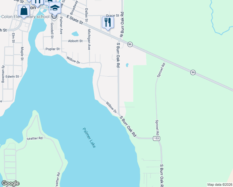 map of restaurants, bars, coffee shops, grocery stores, and more near 58515 South Burr Oak Road in Colon