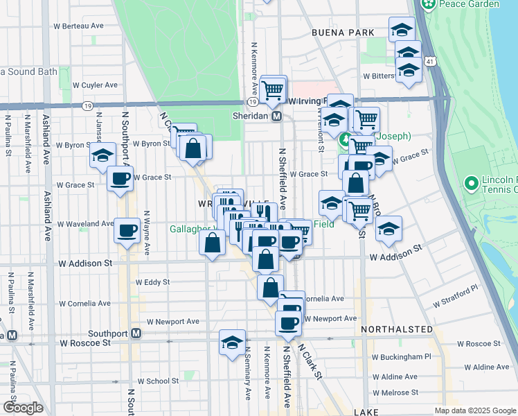map of restaurants, bars, coffee shops, grocery stores, and more near 3701 North Kenmore Avenue in Chicago