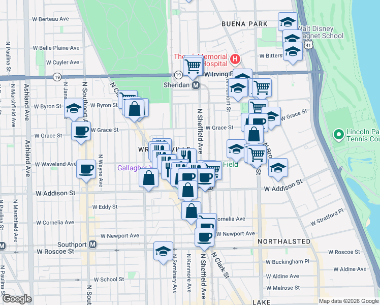 map of restaurants, bars, coffee shops, grocery stores, and more near 3717 North Kenmore Avenue in Chicago