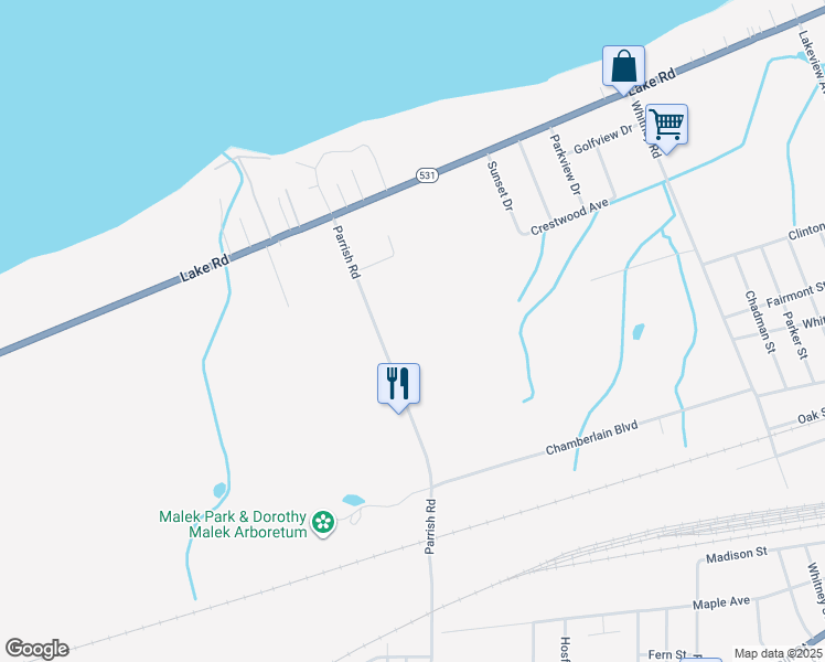 map of restaurants, bars, coffee shops, grocery stores, and more near 48 Parrish Road in Conneaut