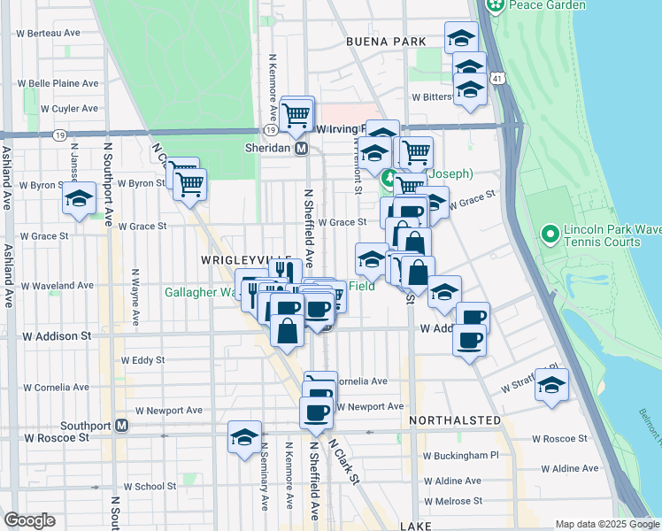 map of restaurants, bars, coffee shops, grocery stores, and more near in Chicago