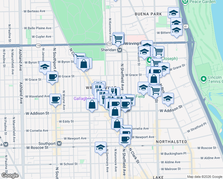 map of restaurants, bars, coffee shops, grocery stores, and more near 3701 North Kenmore Avenue in Chicago
