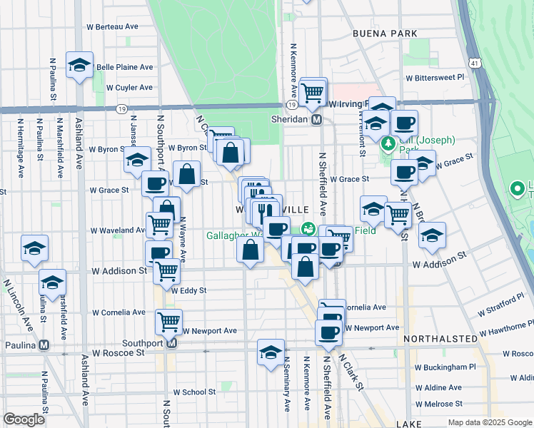 map of restaurants, bars, coffee shops, grocery stores, and more near in Chicago