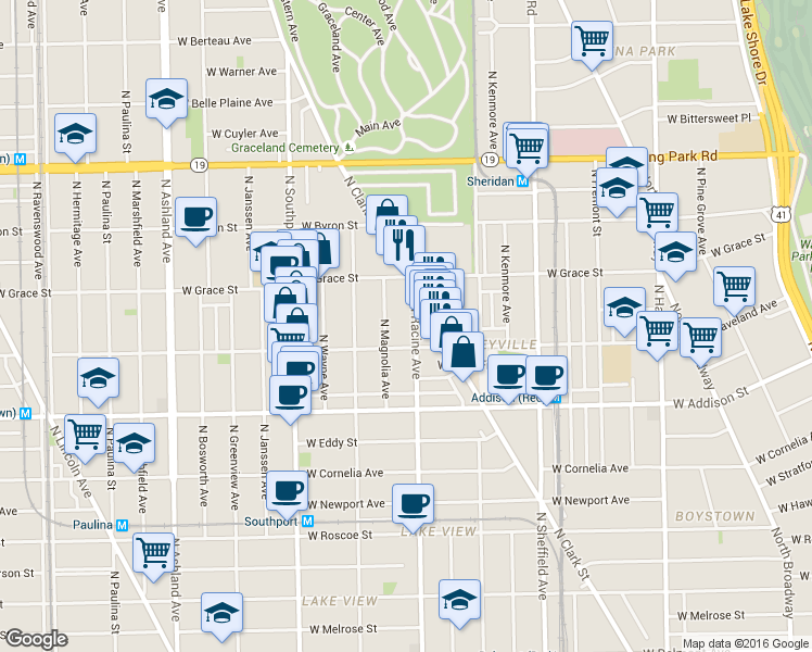 map of restaurants, bars, coffee shops, grocery stores, and more near in Chicago