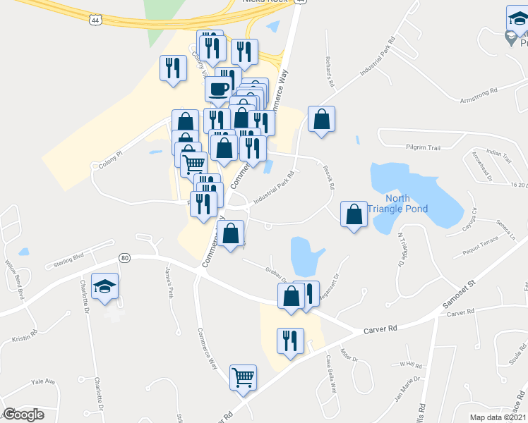 map of restaurants, bars, coffee shops, grocery stores, and more near 6 Resnik Road in Plymouth