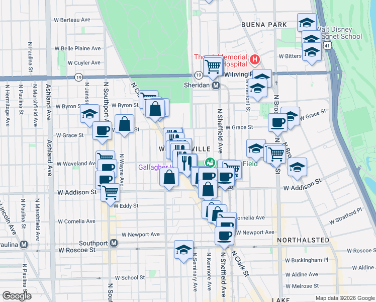 map of restaurants, bars, coffee shops, grocery stores, and more near in Chicago