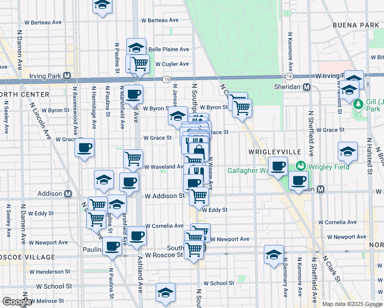 map of restaurants, bars, coffee shops, grocery stores, and more near in Chicago