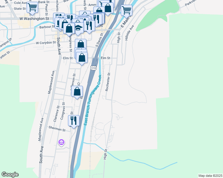 map of restaurants, bars, coffee shops, grocery stores, and more near 107-219 High Street in Bradford