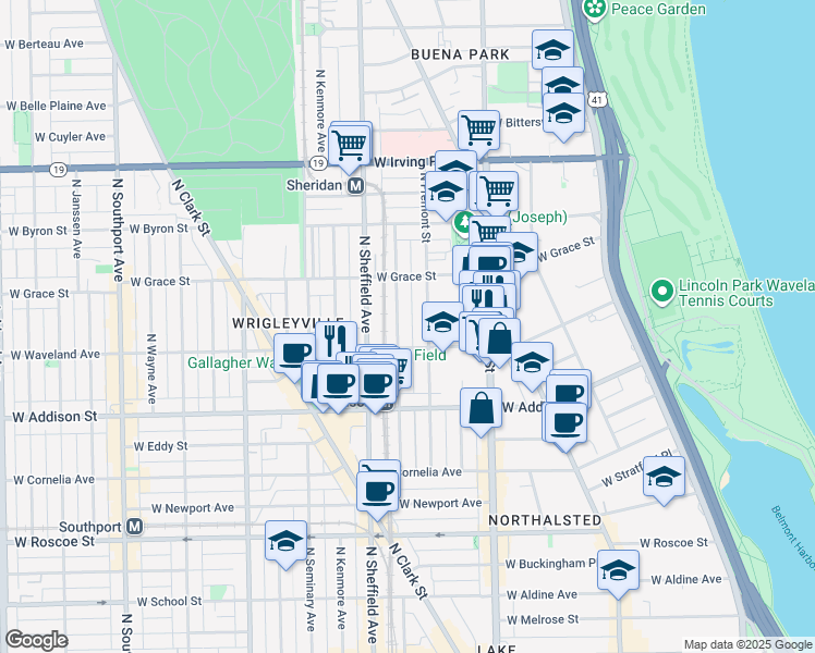 map of restaurants, bars, coffee shops, grocery stores, and more near in Chicago