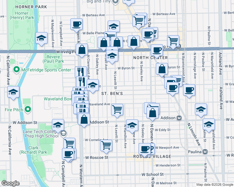 map of restaurants, bars, coffee shops, grocery stores, and more near in Chicago