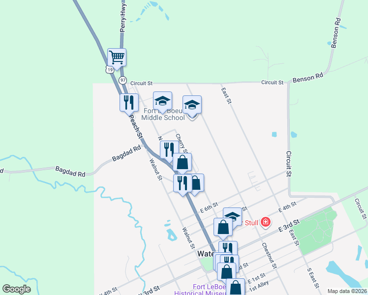 map of restaurants, bars, coffee shops, grocery stores, and more near 865 Cherry Street in Waterford