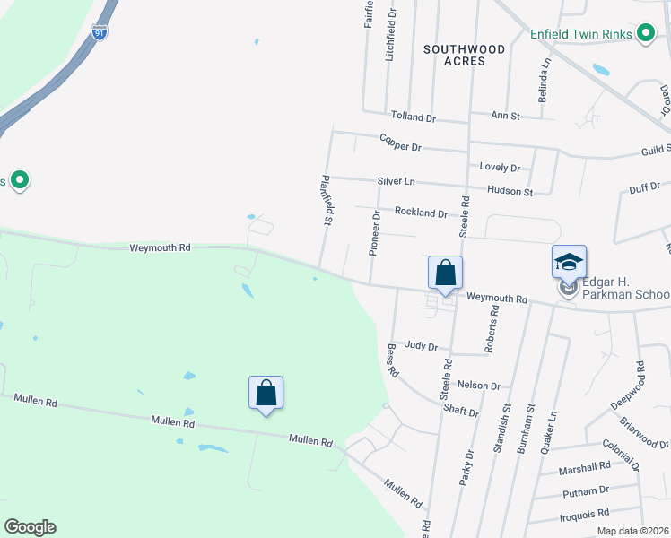 map of restaurants, bars, coffee shops, grocery stores, and more near 1 Deerfield Circle in Enfield