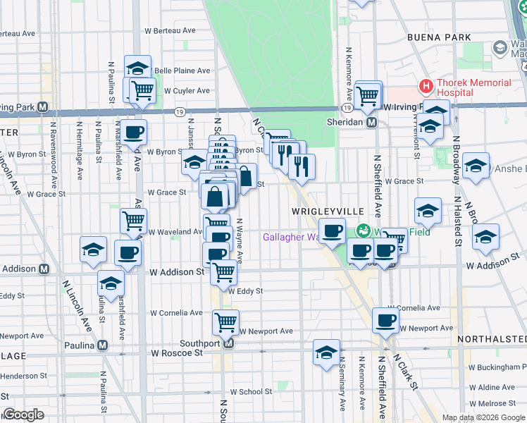 map of restaurants, bars, coffee shops, grocery stores, and more near 3727 North Lakewood Avenue in Chicago