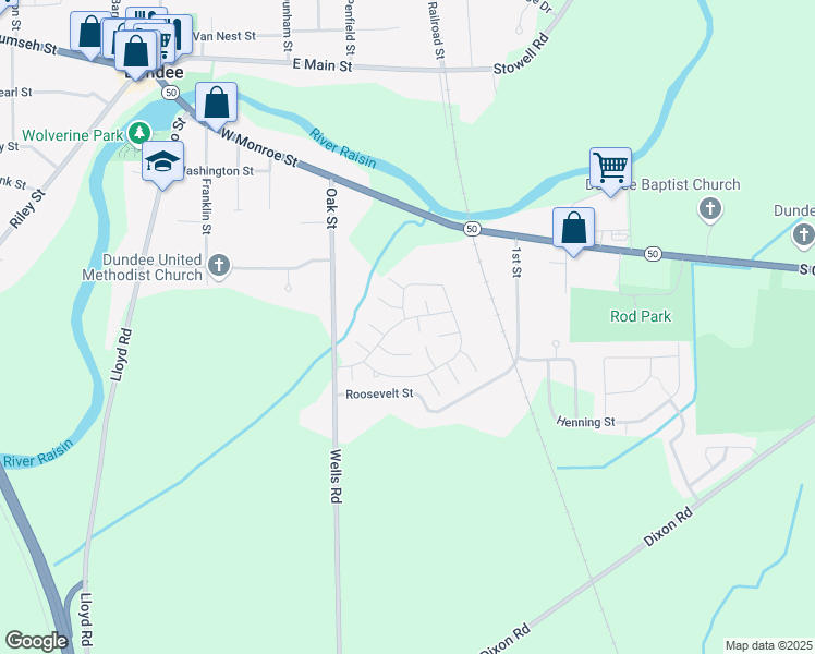 map of restaurants, bars, coffee shops, grocery stores, and more near 639 Max Court in Dundee