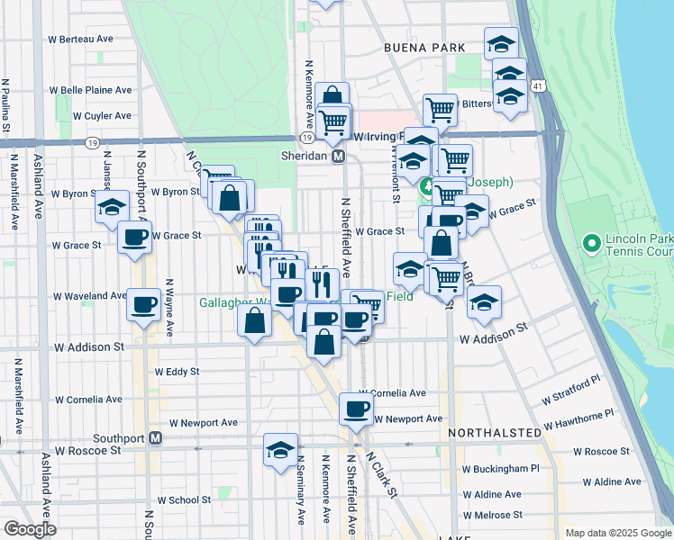 map of restaurants, bars, coffee shops, grocery stores, and more near 3751 North Kenmore Avenue in Chicago
