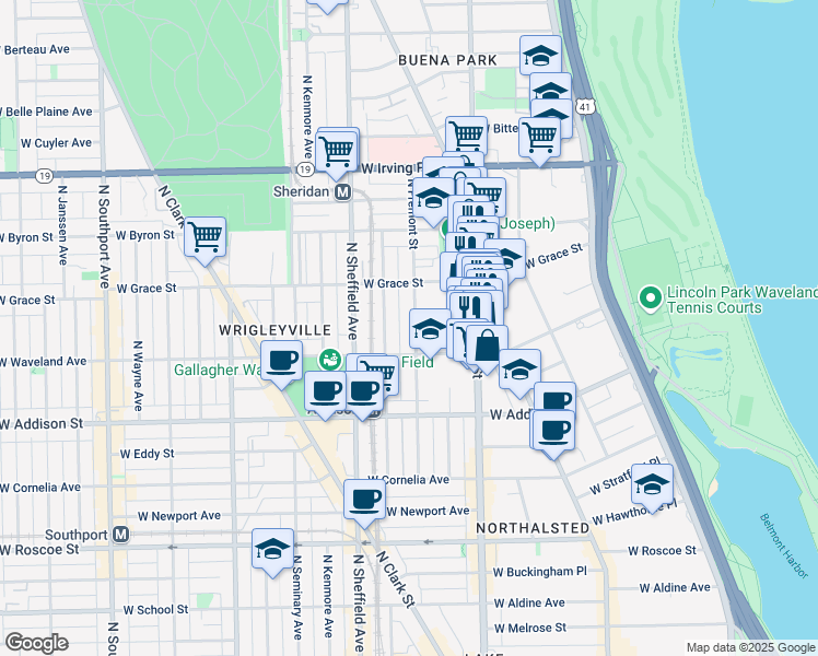 map of restaurants, bars, coffee shops, grocery stores, and more near 3722 North Fremont Street in Chicago