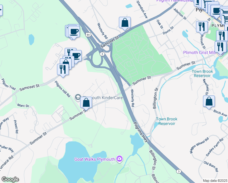 map of restaurants, bars, coffee shops, grocery stores, and more near 4 Nathaniel Street in Plymouth