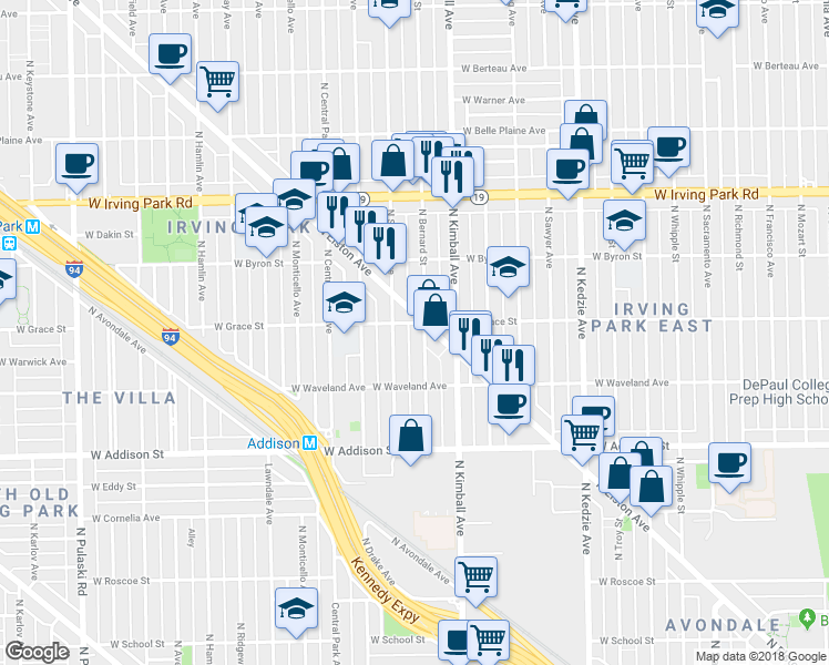 map of restaurants, bars, coffee shops, grocery stores, and more near in Chicago