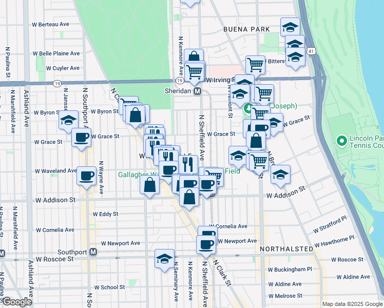 map of restaurants, bars, coffee shops, grocery stores, and more near 3751 North Kenmore Avenue in Chicago
