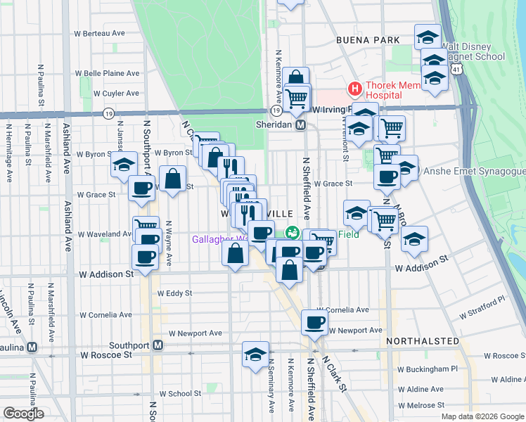 map of restaurants, bars, coffee shops, grocery stores, and more near 3729 North Clifton Avenue in Chicago