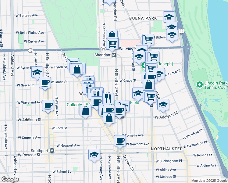 map of restaurants, bars, coffee shops, grocery stores, and more near 3751 North Kenmore Avenue in Chicago